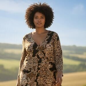 Dressbarn Tunic Blouse Womens 3X Brown Animal Print Leopard Cheetah Big Cat Boho